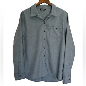 North Face Women's Button Down Shirt Size XL Grey Mountain Sports Blue NF0A37NY